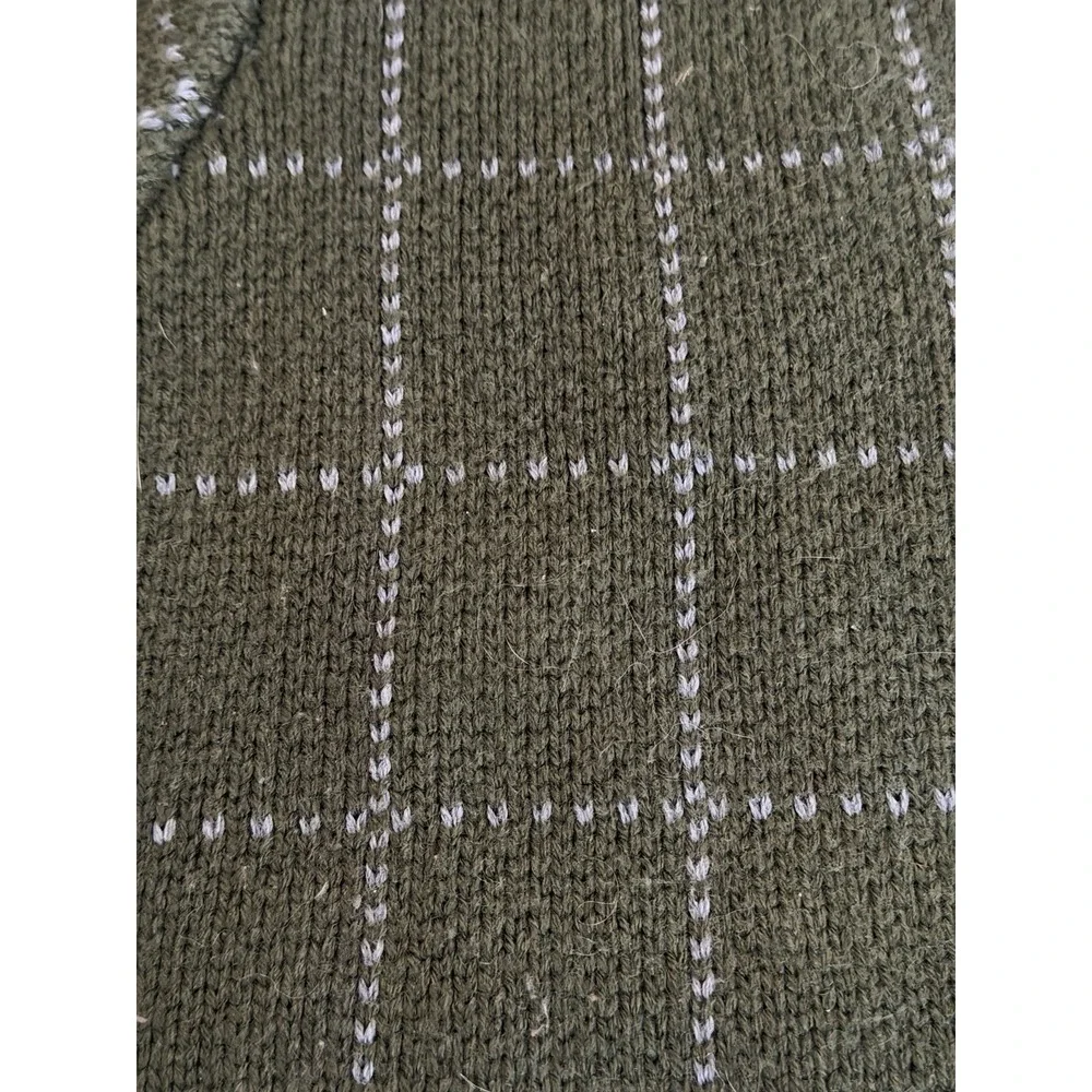 Olive Green Grid Cardigan Duster Minimal Cozy‎ Sweater M